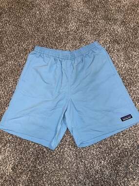 Patagonia Men’s Small Light Blue Swim Trunks Mesh Lined Snap Pocket Shorts